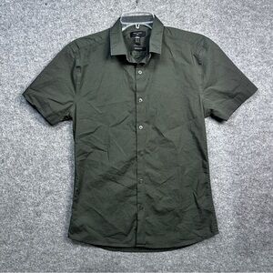 New Look Muscle Fit Men’s M Olive Green Short Sleeve Button Shirt Cotton Casual